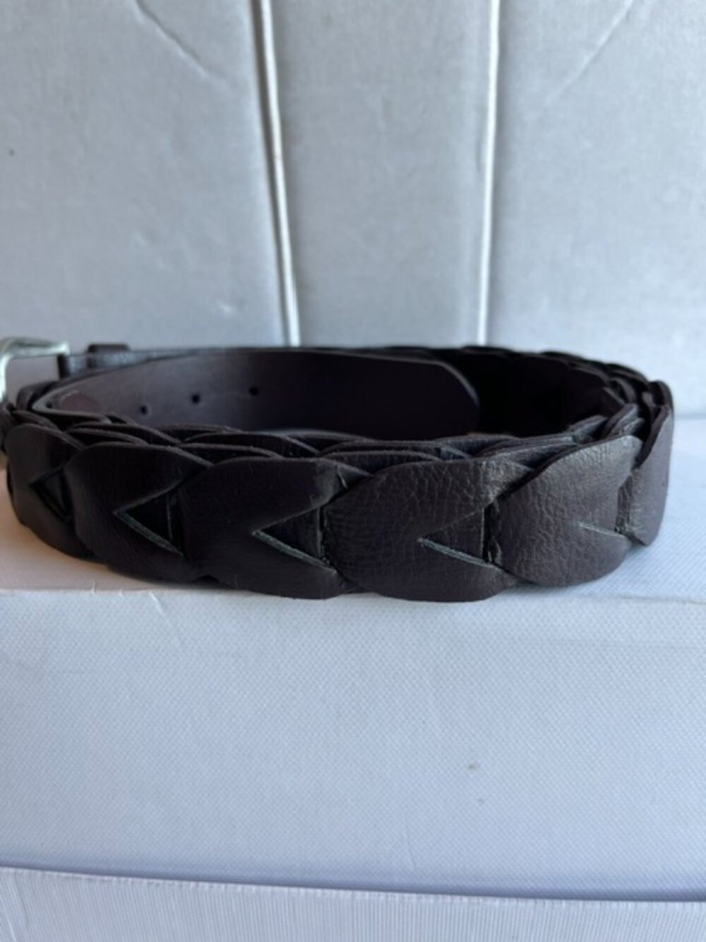 Brown braided leather belt. - Picture 2 of 5